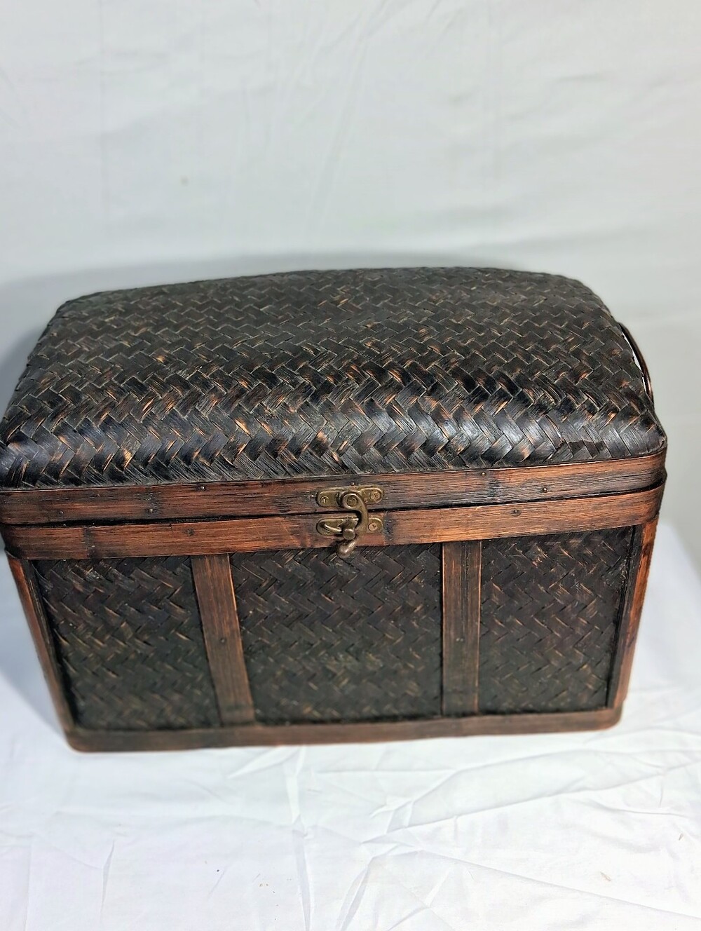 Vintage 1950's- 1970's Chinoiserie-style Woven Bamboo and Rattan Storage Trunk